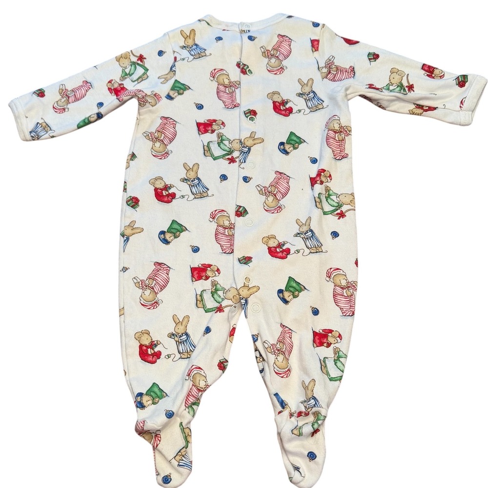 Vintage 90s Carter's Christmas Footed Sleeper 3-6M Teddy Bear Bunny Pajamas USA - Picture 2 of 7